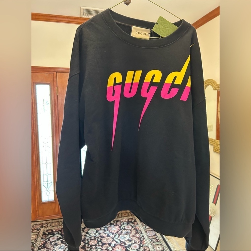 Men’s Gucci blade logo, print cotton sweatshirt, size XL made Italy